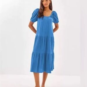 NWT XL Lilly Pulitzer Sky Blue Puff-Sleeve Tiered Midi Dress